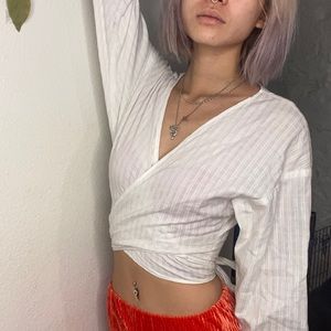 Anthropology white cross body tie crop top